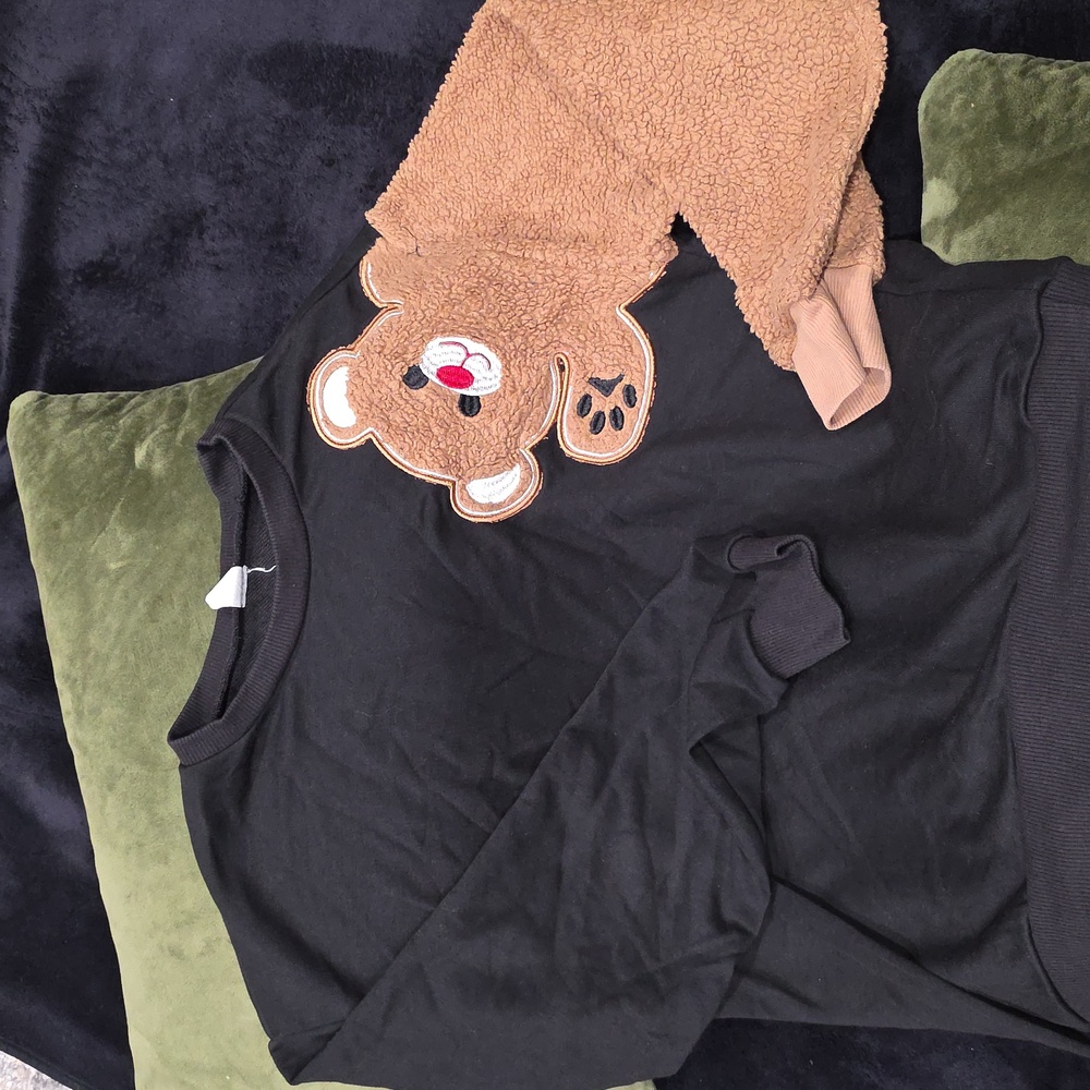 Shein Black Sweatshirt with Teddy Bear Patch